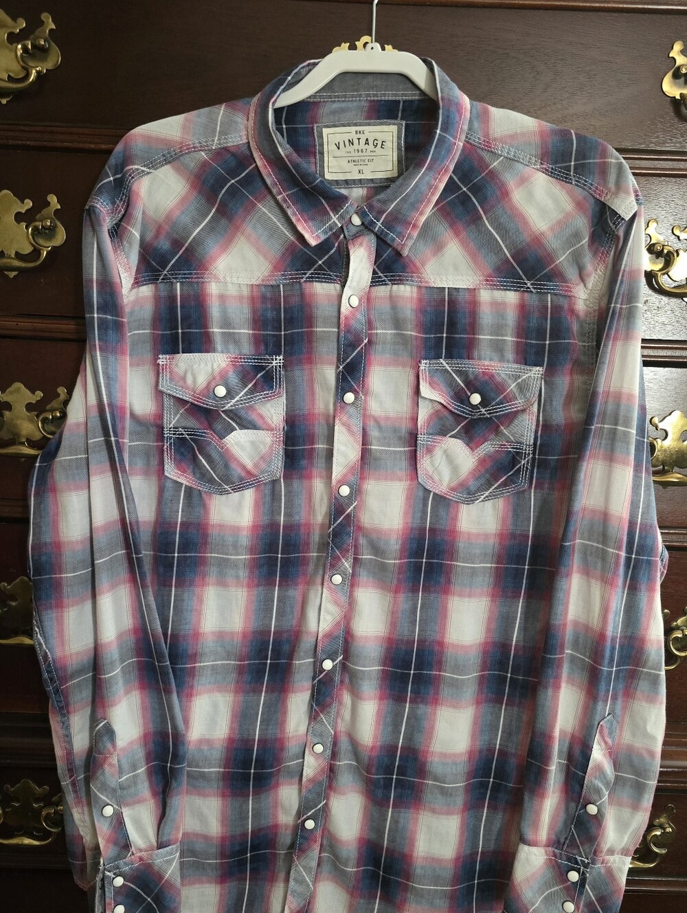 BKE Vintage Plaid, Pearl Snap Button Western Shirt
